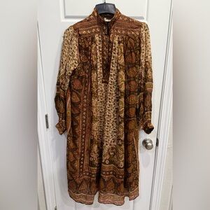 Vintage 70s Boho Ritu Kumar for Judith Ann Silk Scarf Block Print Dress Small